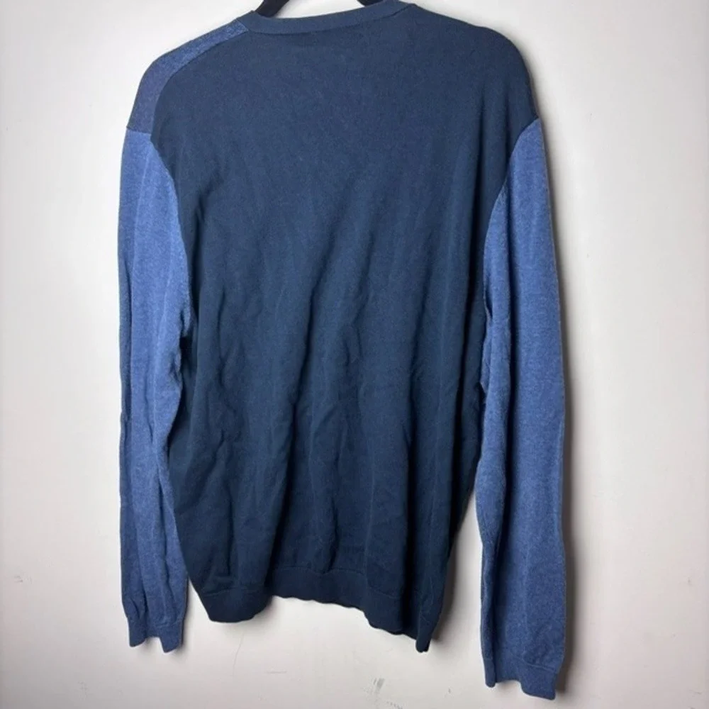 Mens XL Calvin Klein Sweater Blue Heather Colorblock Knitted V Neck‎ Long Sleeve